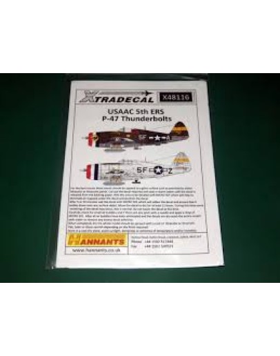 XTRADECAL 1/48 SCALE DECAL FOR PLASTIC MODEL KIT'S - 481165 USAAC 5th ERS P-47 THUNDERBOLT XD48116