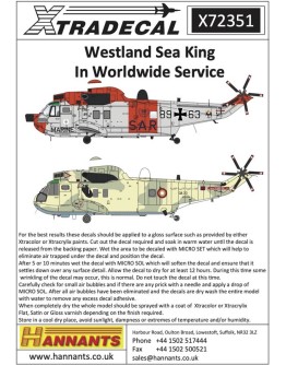 XTRADECAL 1/72 SCALE DECAL FOR PLASTIC MODEL KIT'S - 72351 - Westland Sea King in Worldwide Service
