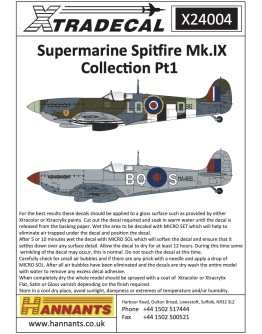 XTRADECAL 1/24 SCALE DECAL FOR PLASTIC MODEL KIT'S - 24004 - Supermarine Spitfire Mk.IX Collection Pt1