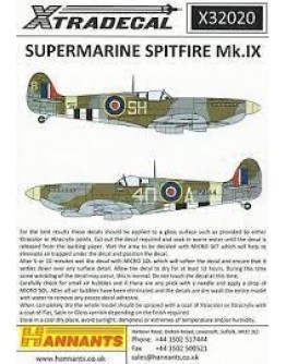XTRADECAL 1/32 SCALE DECAL FOR PLASTIC MODEL KIT'S - 32020 - Supermarine Spitfire Mk.IX XD32020