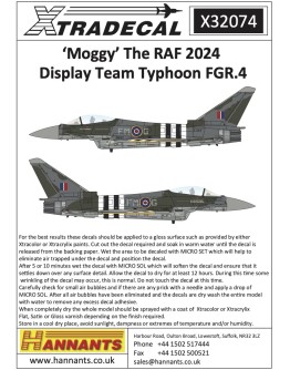 XTRADECAL 1/32 SCALE DECAL FOR PLASTIC MODEL KIT'S - 32074 'MOGGY' THE RAF 2024 DISPLAY TEAM TYPHOON FGR.4 - XD32074