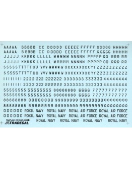 XTRADECAL 1/48 SCALE DECAL FOR PLASTIC MODEL KIT'S - 48044 - RAF 4" ,8" & 12" Black Letters Numbers and Command Titles (Double Sheet) XD48044