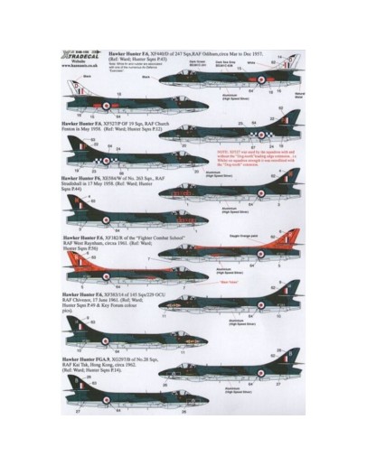 XTRADECAL 1/48 SCALE DECAL FOR PLASTIC MODEL KIT'S - 48105 HAWKER HUNTER F.6 & FGA.9 XD48105