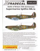 XTRADECAL 1/48 SCALE DECAL FOR PLASTIC MODEL KIT'S - 48143 - Battle of Britian 75th Anniversary Supermarine Spitfires MK 1a XD48143