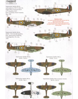 XTRADECAL 1/48 SCALE DECAL FOR PLASTIC MODEL KIT'S - 48143 - Battle of Britian 75th Anniversary Supermarine Spitfires MK 1a XD48143