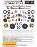 XTRADECAL 1/48 SCALE DECAL FOR PLASTIC MODEL KIT'S - 48147 - Battle of Britian 75th Anniversary RAF National Markings XD48147