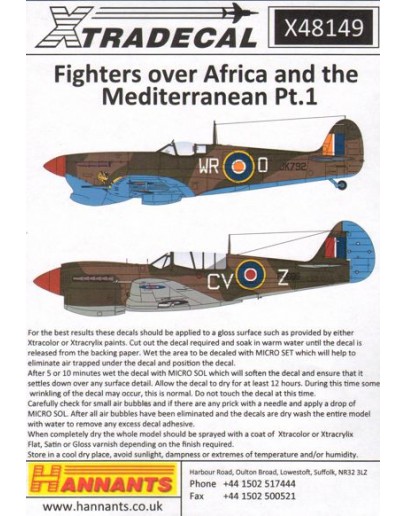 XTRADECAL 1/48 SCALE DECAL FOR PLASTIC MODEL KIT'S - 48149 - Fighters over Africa and the Mediterranean Pt.1 XD48149