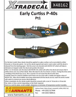 XTRADECAL 1/48 SCALE DECAL FOR PLASTIC MODEL KIT'S - 48162 - Early Curtiss P-40s Pt1 XD48162