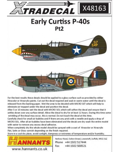 XTRADECAL 1/48 SCALE DECAL FOR PLASTIC MODEL KIT'S - 48163 - Early Curtiss P-40s Pt2 XD48163