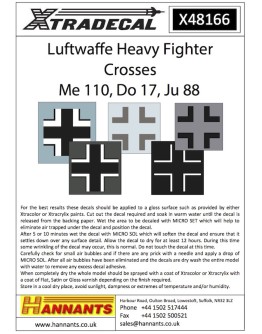 XTRADECAL 1/48 SCALE DECAL FOR PLASTIC MODEL KIT'S - 48166 - Luftwaffe Heavy Fighter Crosses (Me 110, Do 17, Ju 88)