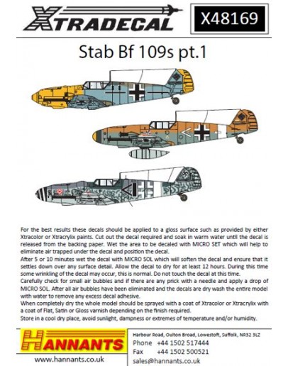 XTRADECAL 1/48 SCALE DECAL FOR PLASTIC MODEL KIT'S - 48169 - Messerschmitt Bf 109 Stab Pt 1 XD48169