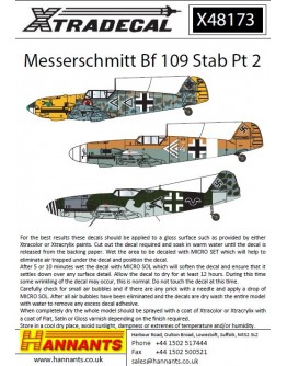 XTRADECAL 1/48 SCALE DECAL FOR PLASTIC MODEL KIT'S - 48173 - Messerschmitt Bf 109 Stab Pt 2 XD48173