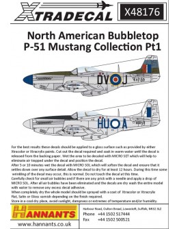 XTRADECAL 1/48 SCALE DECAL FOR PLASTIC MODEL KIT'S - 48176 - North American Bubbletop P-51 Mustang Collection Pt1 XD48176