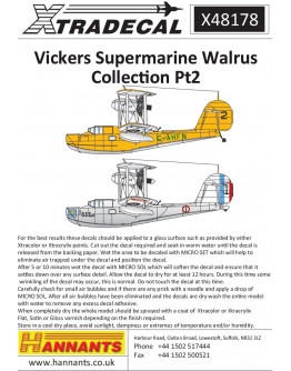 XTRADECAL 1/48 SCALE DECAL FOR PLASTIC MODEL KIT'S - 48178 - Vickers Supermarine Walrus Collection Pt2 XD48178