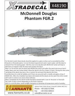 XTRADECAL 1/48 SCALE DECAL FOR PLASTIC MODEL KIT'S - 48190 - McDonnell Douglas Phantom FGR.2