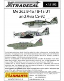 XTRADECAL 1/48 SCALE DECAL FOR PLASTIC MODEL KIT'S - 48193 - Me 212 B-1Aa/ B-1a U1 and Avia CS-92 XD48193