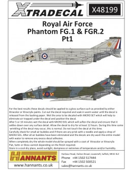 XTRADECAL 1/48 SCALE DECAL FOR PLASTIC MODEL KIT'S - 48199 - Royal Air Force Phantom FG.1 & FGR.2 Pt1 XD48199