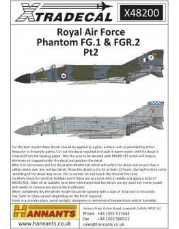 XTRADECAL 1/48 SCALE DECAL FOR PLASTIC MODEL KIT'S - 48200 - Royal Air Force Phantom FG.1 & FGR.2 Pt2 XD48200