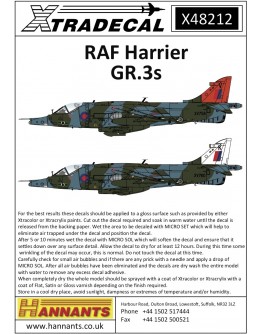 XTRADECAL 1/48 SCALE DECAL FOR PLASTIC MODEL KIT'S - 48212 - RAF Harrier GR.3s XD48212