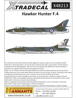 XTRADECAL 1/48 SCALE DECAL FOR PLASTIC MODEL KIT'S - 48213 - Hawker Hunter F.4  XD48213