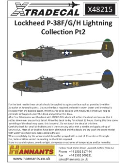 XTRADECAL 1/48 SCALE DECAL FOR PLASTIC MODEL KIT'S - 48215 - Lockheed P-38F/G/H Lightning Collection Pt2 XD48215