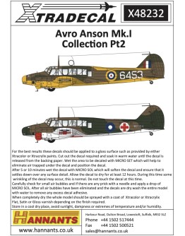 XTRADECAL 1/48 SCALE DECAL FOR PLASTIC MODEL KIT'S - 48232 - Avro Anson Mk.I Collection Pt2