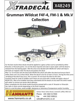 XTRADECAL 1/48 SCALE DECAL FOR PLASTIC MODEL KIT'S - 48249 - GRUMMAN WILDCAT F4F-4, FM-1 & MK.V COLLECTION - XD48249