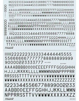 XTRADECAL 1/72 SCALE DECAL FOR PLASTIC MODEL KIT'S - 72065 - RAF Post War Serial Letters and Numbers, Black. 16", 18", 20", 24", 30", 36", 48" XD72065 