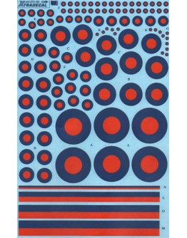 XTRADECAL 1/72 SCALE DECAL FOR PLASTIC MODEL KIT'S - 72165 - RAF Post War Red/Blue Tactical Roundels XD72165