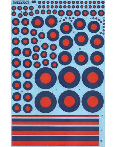 XTRADECAL 1/72 SCALE DECAL FOR PLASTIC MODEL KIT'S - 72165 - RAF Post War Red/Blue Tactical Roundels XD72165