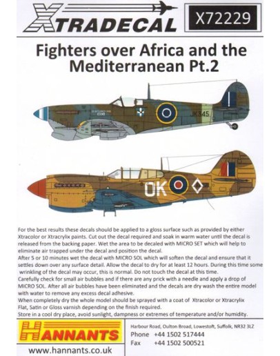 XTRADECAL 1/72 SCALE DECAL FOR PLASTIC MODEL KIT'S - 72229 - Fighters over Africa and the Mediterranean Pt.2