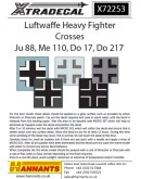 XTRADECAL 1/72 SCALE DECAL FOR PLASTIC MODEL KIT'S - 72253 - Luftwaffe Heavy Fighter Crosses - Ju 87, ME 110, Do 17, Do217