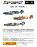 XTRADECAL 1/72 SCALE DECAL FOR PLASTIC MODEL KIT'S - 72259 - Messerschmitt Bf 109 Stab Pt1