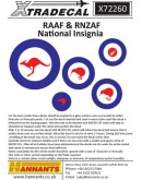 XTRADECAL 1/72 SCALE DECAL FOR PLASTIC MODEL KIT'S - 72260 - RAAF & RNZAF National Insignia XD72260