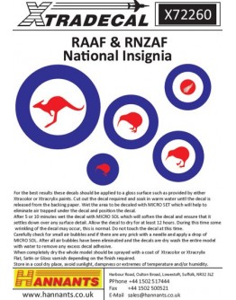 XTRADECAL 1/72 SCALE DECAL FOR PLASTIC MODEL KIT'S - 72260 - RAAF & RNZAF National Insignia XD72260