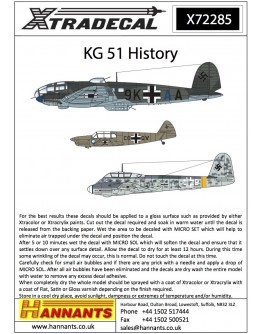 XTRADECAL 1/72 SCALE DECAL FOR PLASTIC MODEL KIT'S - 72285 - KG 51 History XD72285