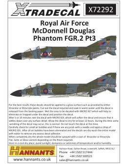 XTRADECAL 1/72 SCALE DECAL FOR PLASTIC MODEL KIT'S - 72292 - Royal Air Force Mcdonnell Douglas Phantom FGR.2 Pt3