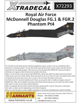 XTRADECAL 1/72 SCALE DECAL FOR PLASTIC MODEL KIT'S - 72293 - Royal Air Force Mcdonnell Douglas FG.1 & FGR.2 Phantom Pt4