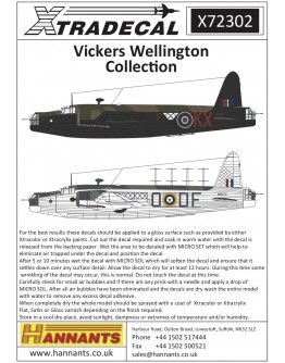 XTRADECAL 1/72 SCALE DECAL FOR PLASTIC MODEL KIT'S - 72302 - Vickers Wellington Collection