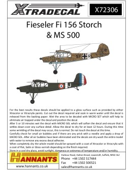 XTRADECAL 1/72 SCALE DECAL FOR PLASTIC MODEL KIT'S - 72306 - Fieseler Fi 156 Storch & MS 500