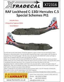 XTRADECAL 1/72 SCALE DECAL FOR PLASTIC MODEL KIT'S - 72316 RAF C-130J C.5  HERC SPECIAL SCHEMES XD72316