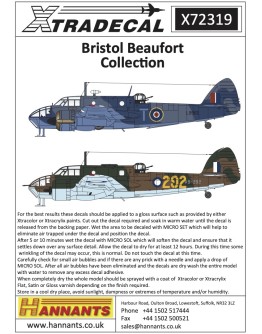 XTRADECAL 1/72 SCALE DECAL FOR PLASTIC MODEL KIT'S - 72319 - Bristol Beaufort Collection