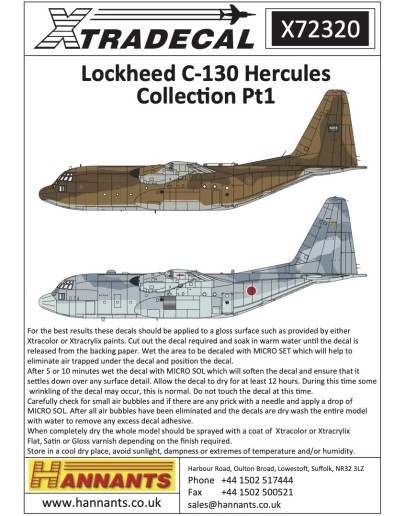 XTRADECAL 1/72 SCALE DECAL FOR PLASTIC MODEL KIT'S - 72320 - Lockheed C-130 Hercules Collection Pt1