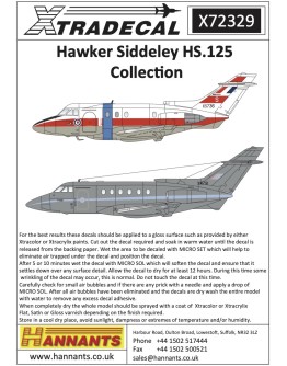 XTRADECAL 1/72 SCALE DECAL FOR PLASTIC MODEL KIT'S - 72329 - Hawker Siddeley HS.125 Collection