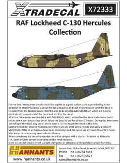 XTRADECAL 1/72 SCALE DECAL FOR PLASTIC MODEL KIT'S - 72333 - RAF Lockheed C-130 Hercules Collection