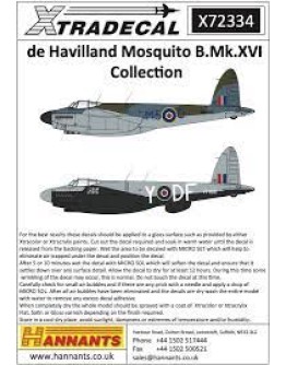 XTRADECAL 1/72 SCALE DECAL FOR PLASTIC MODEL KIT'S - 72334 MOSQUITO B MK 16 COLLECTION XD72334
