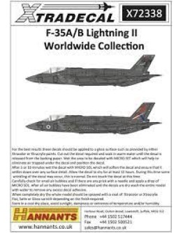 XTRADECAL 1/72 SCALE DECAL FOR PLASTIC MODEL KIT'S - 72337 - F-35A/B Lightning II Worlwide Collection