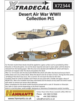 XTRADECAL 1/72 SCALE DECAL FOR PLASTIC MODEL KIT'S - 72344 - Desert Air War WWII Collection Pt1