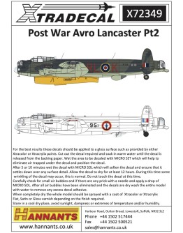 XTRADECAL 1/72 SCALE DECAL FOR PLASTIC MODEL KIT'S - 72349 - Post War Avro Lancaster Pt2