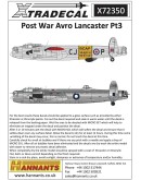 XTRADECAL 1/72 SCALE DECAL FOR PLASTIC MODEL KIT'S - 72350 - Post War Avro Lancaster Pt3